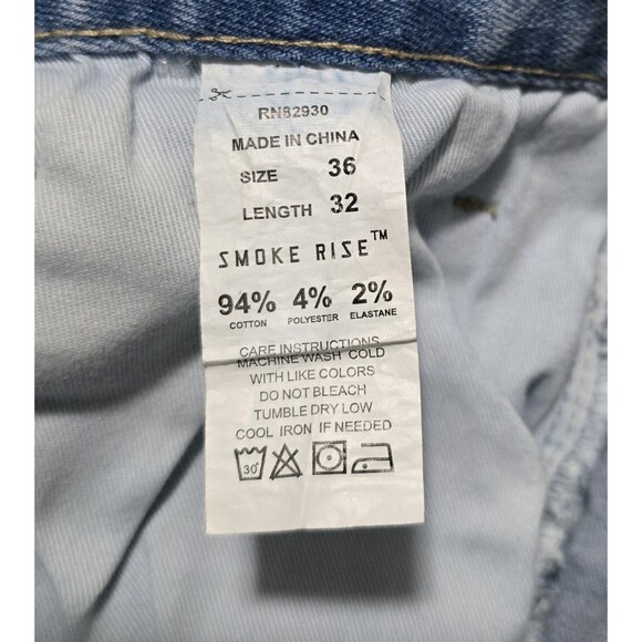 Smoke Rise Jeans Mens 36x32 Blue Distressed Ripped Light Wash Denim Streetwear - Picture 11 of 13